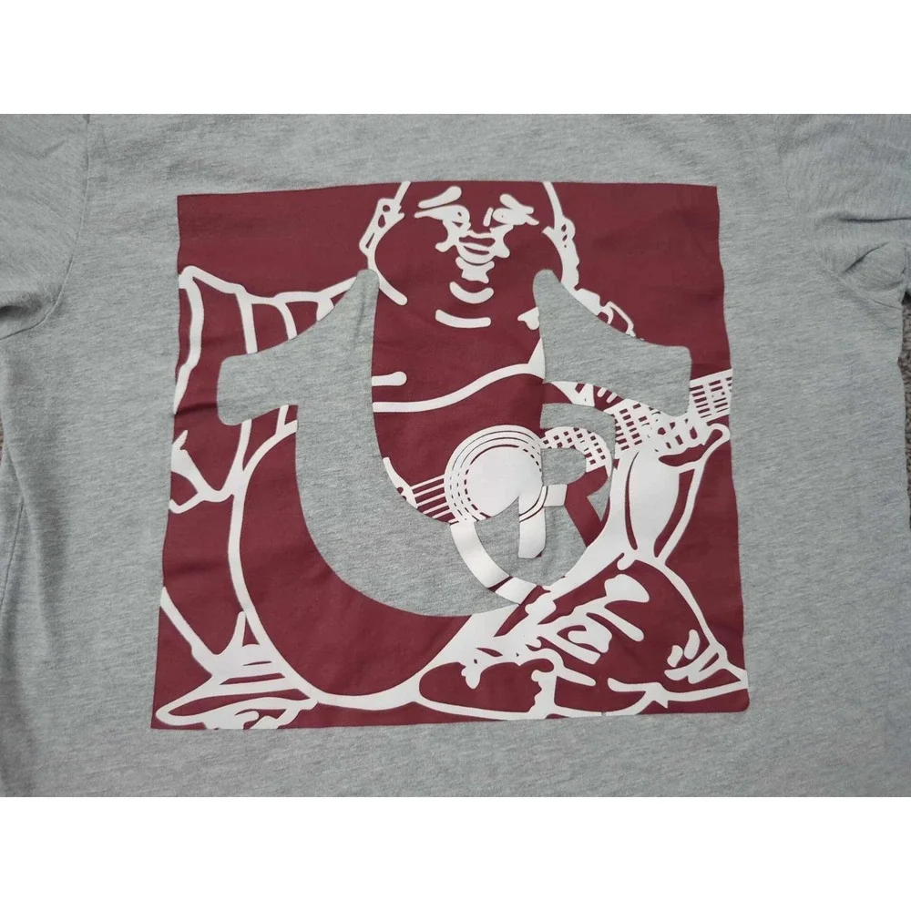 True Religion T Shirt Mens Small Gray Short Sleeve Buddha‎ Guitar